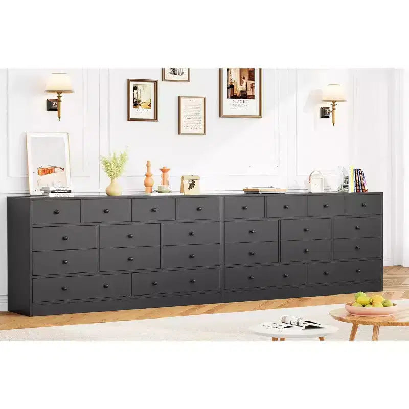 12-Drawer Dresser for Bedroom, 61 Wooden Chest with Built-In Power Outlet, Large Storage Organizer for Clothes, Living Room, Hallway, or Office