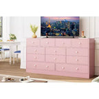 12-Drawer Dresser for Bedroom, 61 Wooden Chest with Built-In Power Outlet, Large Storage Organizer for Clothes, Living Room, Hallway, or Office
