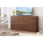 12-Drawer Dresser for Bedroom, 61 Wooden Chest with Built-In Power Outlet, Large Storage Organizer for Clothes, Living Room, Hallway, or Office
