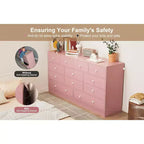12-Drawer Dresser for Bedroom, 61 Wooden Chest with Built-In Power Outlet, Large Storage Organizer for Clothes, Living Room, Hallway, or Office