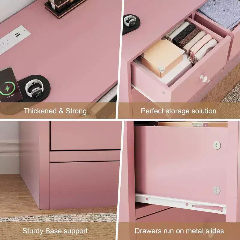 12-Drawer Dresser for Bedroom, 61 Wooden Chest with Built-In Power Outlet, Large Storage Organizer for Clothes, Living Room, Hallway, or Office