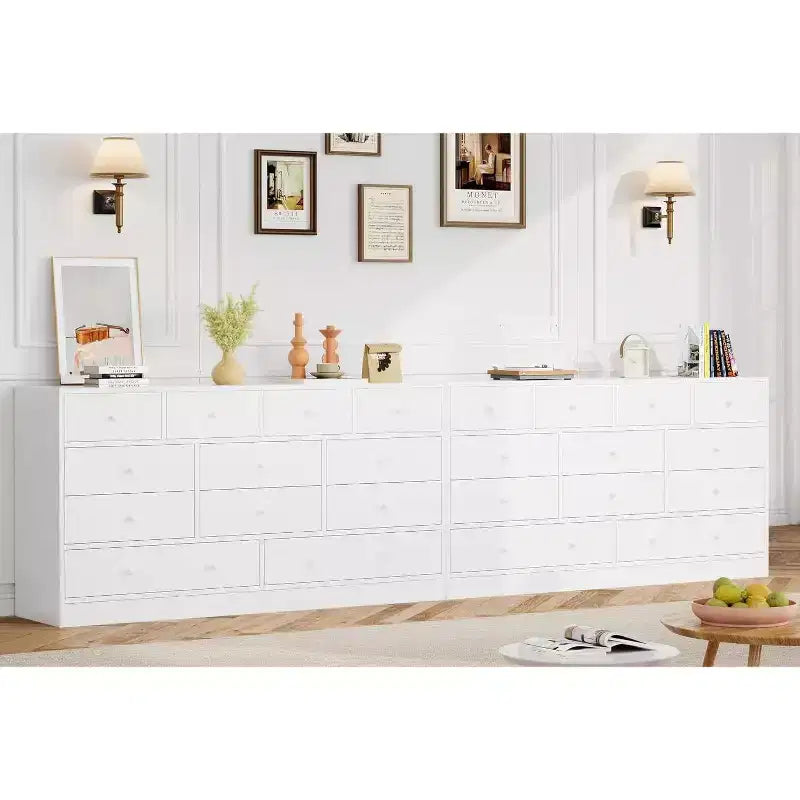 12-Drawer Dresser for Bedroom, 61 Wooden Chest with Built-In Power Outlet, Large Storage Organizer for Clothes, Living Room, Hallway, or Office