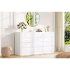 12-Drawer Dresser for Bedroom, 61 Wooden Chest with Built-In Power Outlet, Large Storage Organizer for Clothes, Living Room, Hallway, or Office
