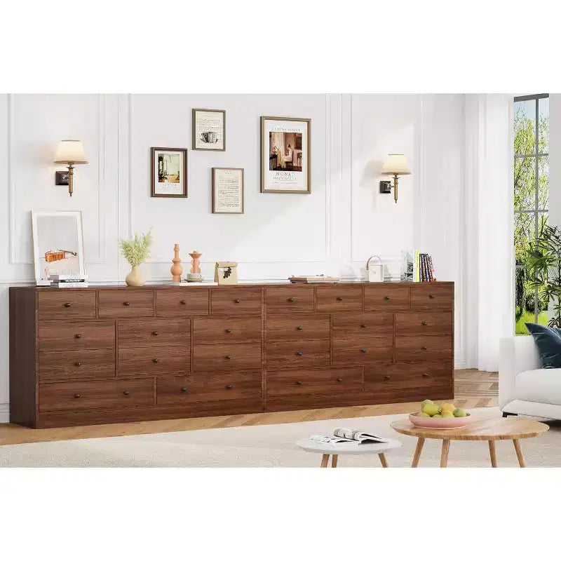 12-Drawer Dresser for Bedroom, 61 Wooden Chest with Built-In Power Outlet, Large Storage Organizer for Clothes, Living Room, Hallway, or Office