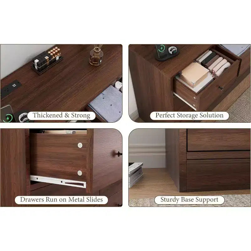 12-Drawer Dresser for Bedroom, 61 Wooden Chest with Built-In Power Outlet, Large Storage Organizer for Clothes, Living Room, Hallway, or Office