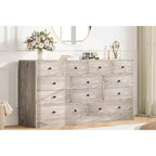 12-Drawer Dresser for Bedroom, 61 Wooden Chest with Built-In Power Outlet, Large Storage Organizer for Clothes, Living Room, Hallway, or Office
