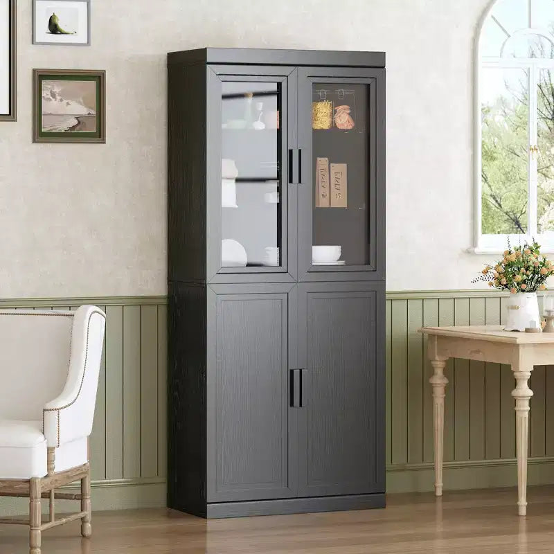 Tall Pantry Cabinet - Storage Cabinett with Glass Doors for Kitchen, Dining Room