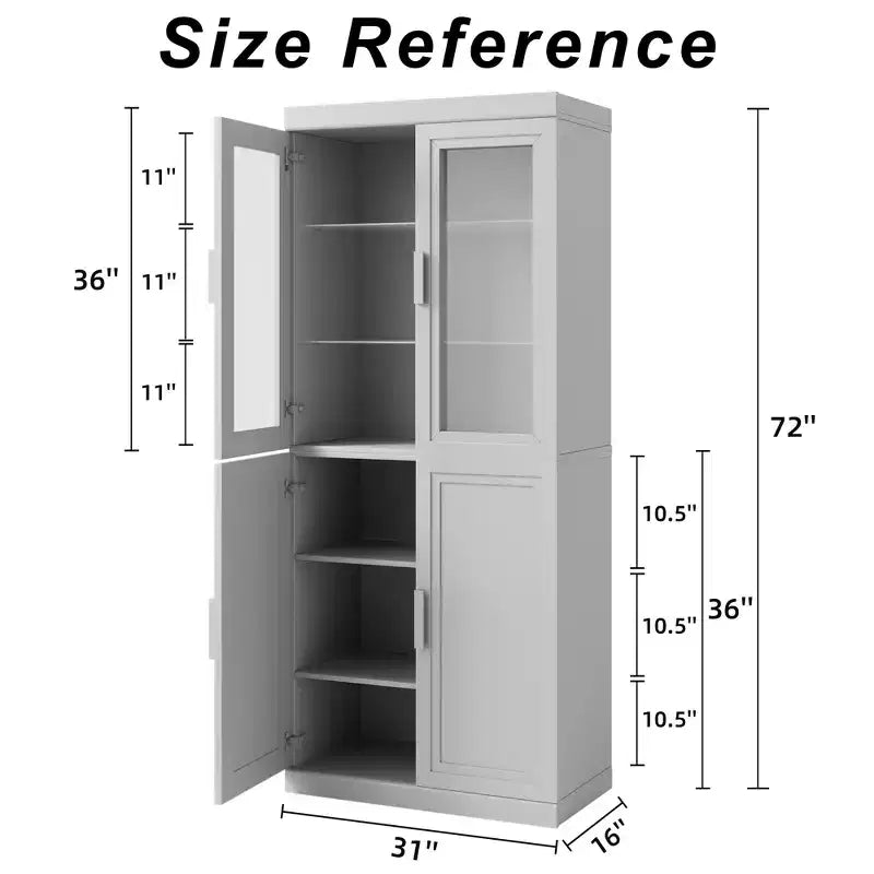 Tall Pantry Cabinet - Storage Cabinett with Glass Doors for Kitchen, Dining Room