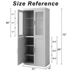 Tall Pantry Cabinet - Storage Cabinett with Glass Doors for Kitchen, Dining Room