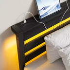 CLIHOME Black Bed Frame Heavy Duty Platform LED Bed Frame with Headboard & USB Charging Station