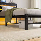 CLIHOME Black Bed Frame Heavy Duty Platform LED Bed Frame with Headboard & USB Charging Station