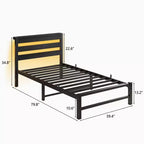 CLIHOME Black Bed Frame Heavy Duty Platform LED Bed Frame with Headboard & USB Charging Station