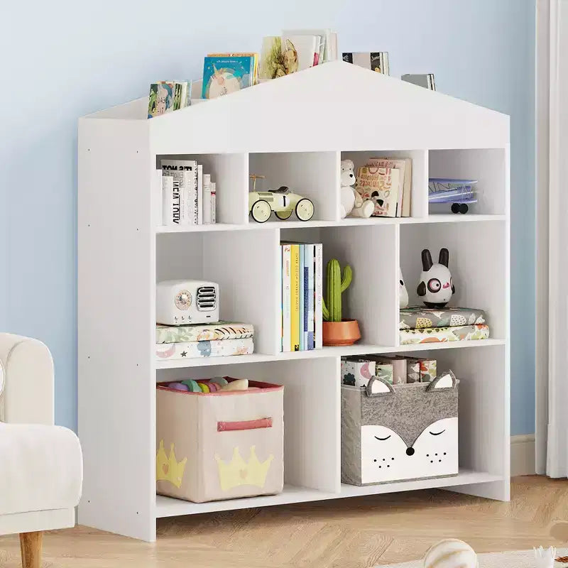 9-Cubby Kids Bookshelf Toy Storage Organizer - White Wooden Bookcase for Playroom, Nursery & Kids Room