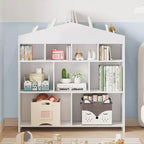 9-Cubby Kids Bookshelf Toy Storage Organizer - White Wooden Bookcase for Playroom, Nursery & Kids Room