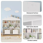 9-Cubby Kids Bookshelf Toy Storage Organizer - White Wooden Bookcase for Playroom, Nursery & Kids Room
