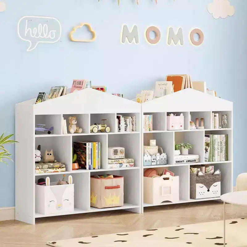9-Cubby Kids Bookshelf Toy Storage Organizer - White Wooden Bookcase for Playroom, Nursery & Kids Room