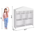 9-Cubby Kids Bookshelf Toy Storage Organizer - White Wooden Bookcase for Playroom, Nursery & Kids Room