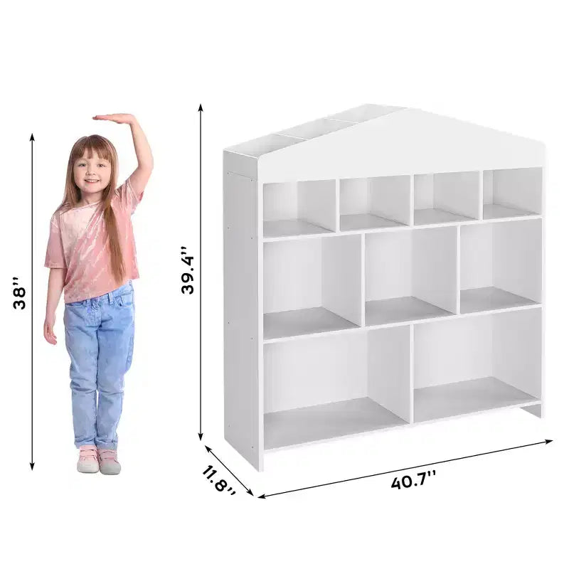 9-Cubby Kids Bookshelf Toy Storage Organizer - White Wooden Bookcase for Playroom, Nursery & Kids Room