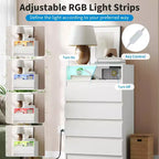 4 Drawer Dresser, White LED Dresser with Charging Station, Anchors to Wall, 6-Color Adjustable Light Strip, Suitable for Bedroom, Living Room
