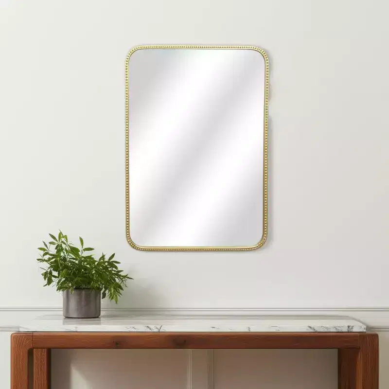 HomeRoots 32 Gold Metal Beaded Accent Mirror