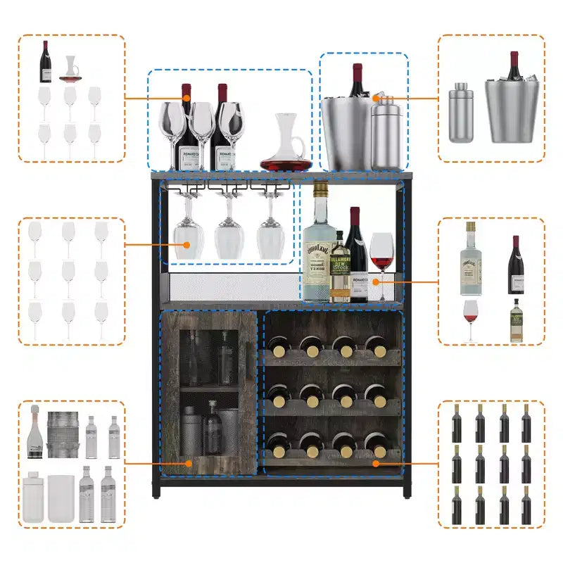 DobleePy Bar cabinets, wine cabinets, sideboards, adjustable shelves, suitable for small bar cabinets in kitchens and restaurants,Retro color