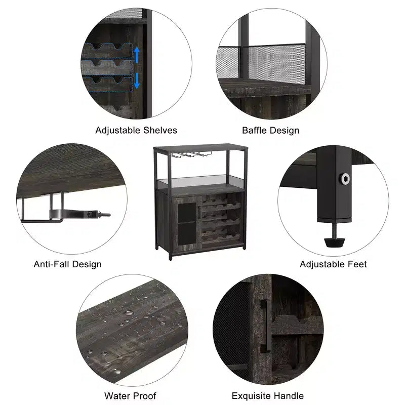 DobleePy Bar cabinets, wine cabinets, sideboards, adjustable shelves, suitable for small bar cabinets in kitchens and restaurants,Retro color