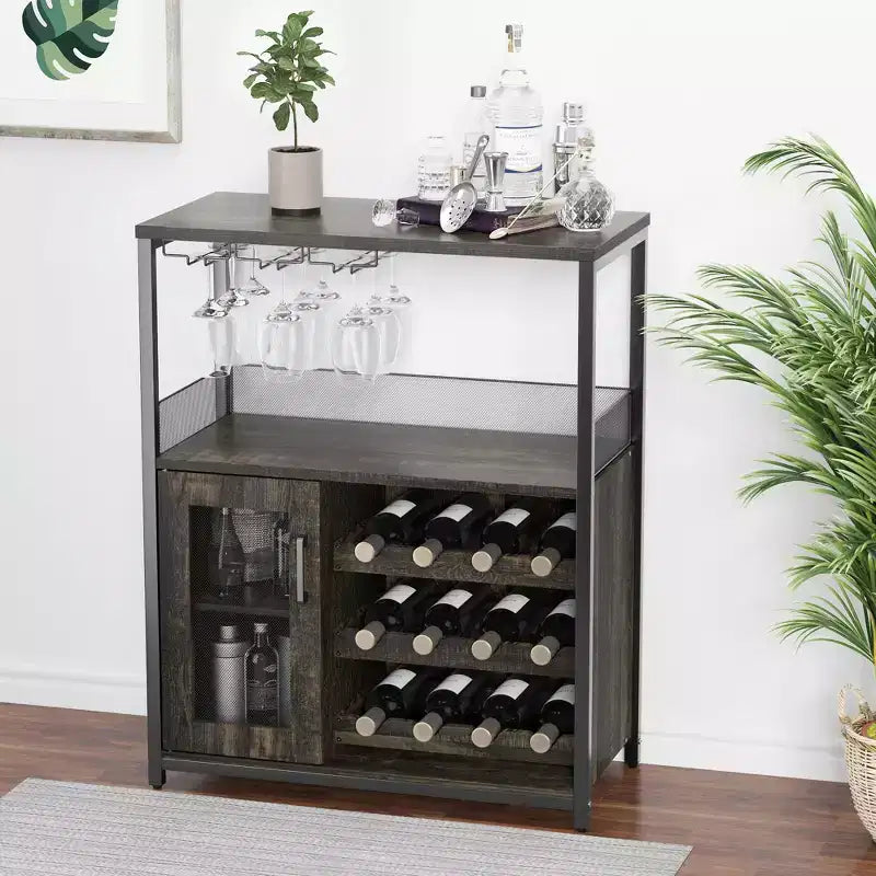 DobleePy Bar cabinets, wine cabinets, sideboards, adjustable shelves, suitable for small bar cabinets in kitchens and restaurants,Retro color
