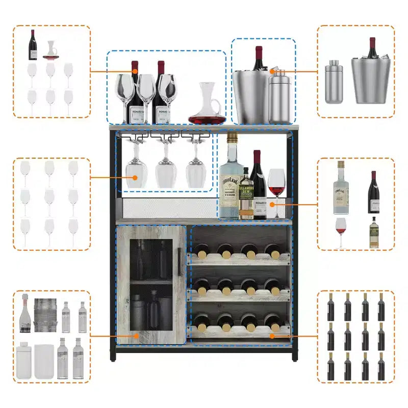 DobleePy Bar cabinets, wine cabinets, sideboards, adjustable shelves, suitable for small bar cabinets in kitchens and restaurants,Retro color