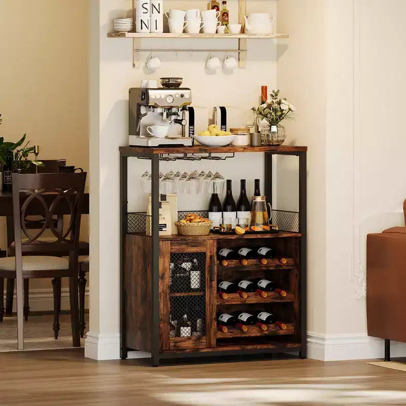 DobleePy Bar cabinets, wine cabinets, sideboards, adjustable shelves, suitable for small bar cabinets in kitchens and restaurants,Retro color