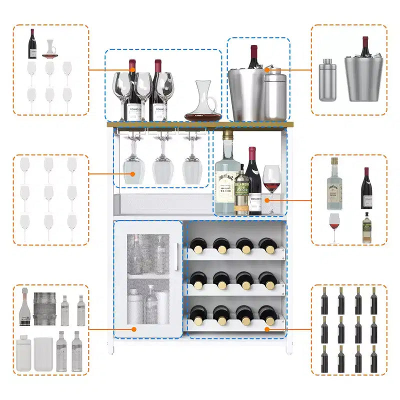 DobleePy Bar cabinets, wine cabinets, sideboards, adjustable shelves, suitable for small bar cabinets in kitchens and restaurants,Retro color