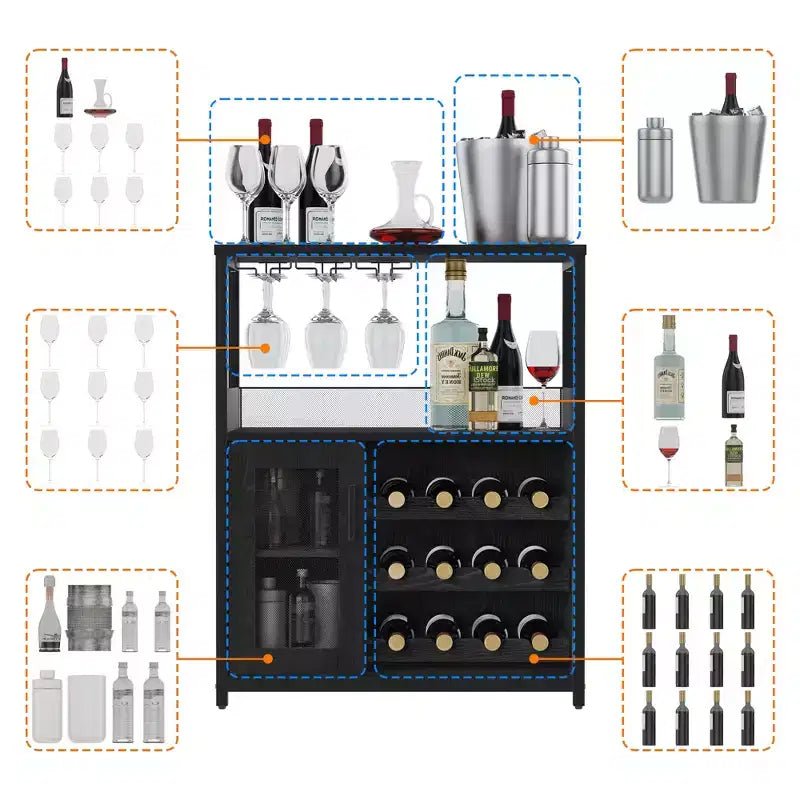DobleePy Bar cabinets, wine cabinets, sideboards, adjustable shelves, suitable for small bar cabinets in kitchens and restaurants,Retro color