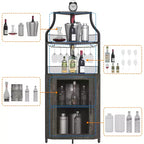 Corner wine rack, 5-layer shelf with removable wine rack, bar cabinet with glass rack, small dining cabinet and buffet cabinet with mesh door