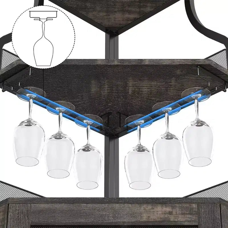 Corner wine rack, 5-layer shelf with removable wine rack, bar cabinet with glass rack, small dining cabinet and buffet cabinet with mesh door