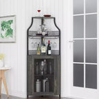 Corner wine rack, 5-layer shelf with removable wine rack, bar cabinet with glass rack, small dining cabinet and buffet cabinet with mesh door