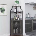 Corner wine rack, 5-layer shelf with removable wine rack, bar cabinet with glass rack, small dining cabinet and buffet cabinet with mesh door
