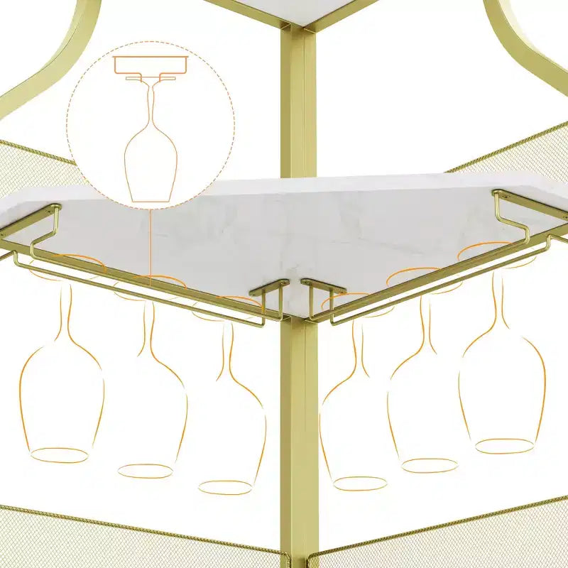 Corner wine rack, 5-layer shelf with removable wine rack, bar cabinet with glass rack, small dining cabinet and buffet cabinet with mesh door
