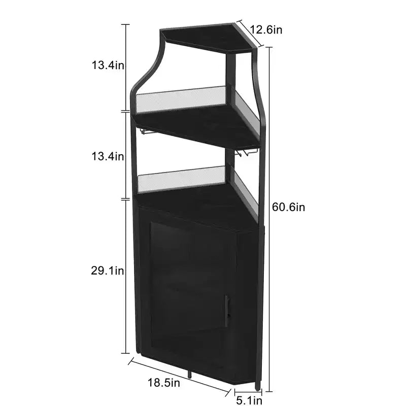 Corner wine rack, 5-layer shelf with removable wine rack, bar cabinet with glass rack, small dining cabinet and buffet cabinet with mesh door