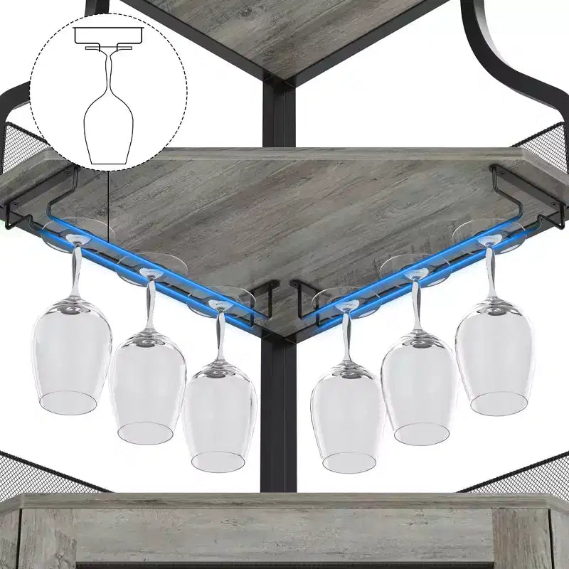 Corner wine rack, 5-layer shelf with removable wine rack, bar cabinet with glass rack, small dining cabinet and buffet cabinet with mesh door