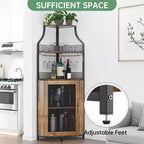 Corner wine rack, 5-layer shelf with removable wine rack, bar cabinet with glass rack, small dining cabinet and buffet cabinet with mesh door