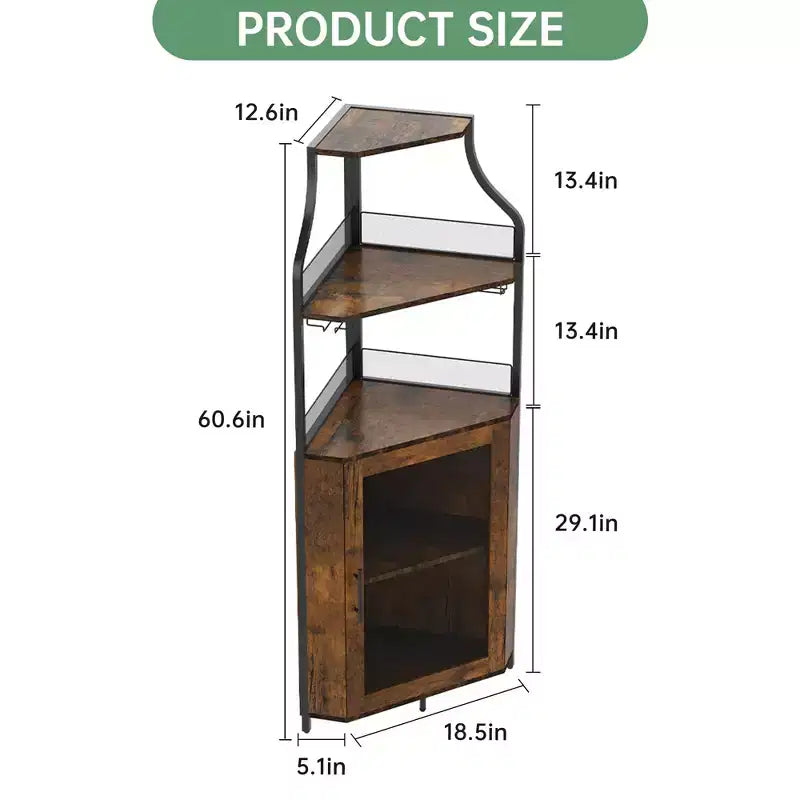 Corner wine rack, 5-layer shelf with removable wine rack, bar cabinet with glass rack, small dining cabinet and buffet cabinet with mesh door