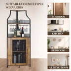 Corner wine rack, 5-layer shelf with removable wine rack, bar cabinet with glass rack, small dining cabinet and buffet cabinet with mesh door
