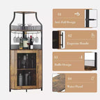 Corner wine rack, 5-layer shelf with removable wine rack, bar cabinet with glass rack, small dining cabinet and buffet cabinet with mesh door