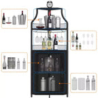 Corner wine rack, 5-layer shelf with removable wine rack, bar cabinet with glass rack, small dining cabinet and buffet cabinet with mesh door