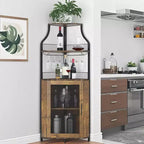 Corner wine rack, 5-layer shelf with removable wine rack, bar cabinet with glass rack, small dining cabinet and buffet cabinet with mesh door