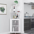Corner wine rack, 5-layer shelf with removable wine rack, bar cabinet with glass rack, small dining cabinet and buffet cabinet with mesh door