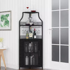 Corner wine rack, 5-layer shelf with removable wine rack, bar cabinet with glass rack, small dining cabinet and buffet cabinet with mesh door