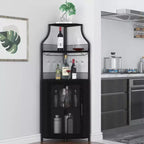 Corner wine rack, 5-layer shelf with removable wine rack, bar cabinet with glass rack, small dining cabinet and buffet cabinet with mesh door