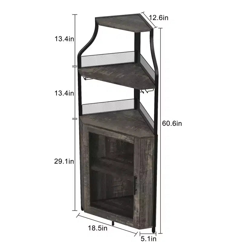 Corner wine rack, 5-layer shelf with removable wine rack, bar cabinet with glass rack, small dining cabinet and buffet cabinet with mesh door