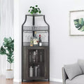 Corner wine rack, 5-layer shelf with removable wine rack, bar cabinet with glass rack, small dining cabinet and buffet cabinet with mesh door