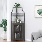 Corner wine rack, 5-layer shelf with removable wine rack, bar cabinet with glass rack, small dining cabinet and buffet cabinet with mesh door